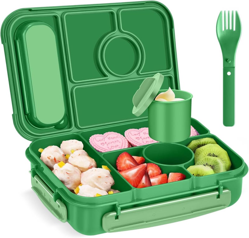 Amathley Bento Box Adult Lunch Box Kids,Lunch Containers for Adults/Kids/Toddler,5 Compartments Bento Lunch Box with Sauce Vontainers,Microwave & Dishwasher & Freezer Safe,BPA-Free (Emerald green) - Image 1